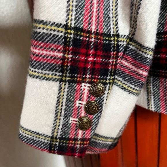 Talbots Red Plaid Wool Blend Ruffle Trim Peplum Back Blazer Jacket Size 14 EUC - Picture 11 of 13